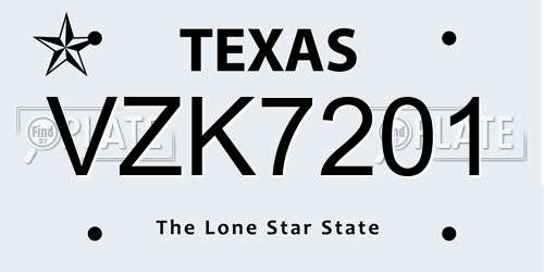 VZK7201 Texas License Plate
