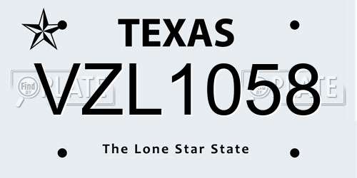 VZL1058 Texas License Plate