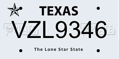 VZL9346 Texas License Plate
