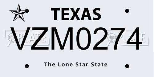 VZM0274 Texas License Plate