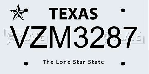 VZM3287 Texas License Plate