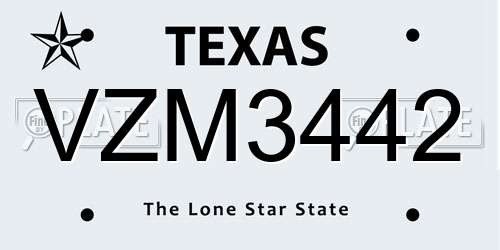 VZM3442 Texas License Plate