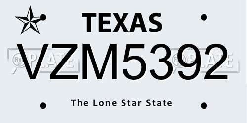 VZM5392 Texas License Plate