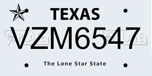 VZM6547 Texas License Plate