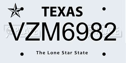 VZM6982 Texas License Plate