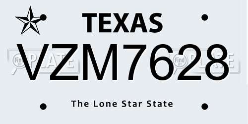 VZM7628 Texas License Plate