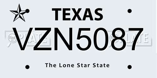 VZN5087 Texas License Plate