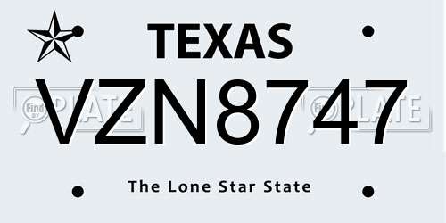 VZN8747 Texas License Plate