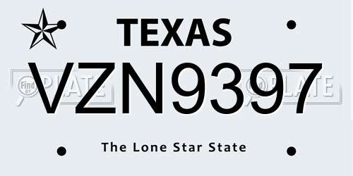 VZN9397 Texas License Plate
