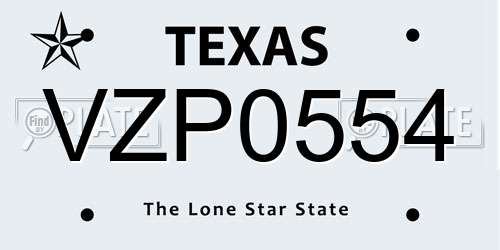 VZP0554 Texas License Plate