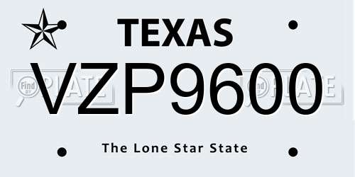 VZP9600 Texas License Plate