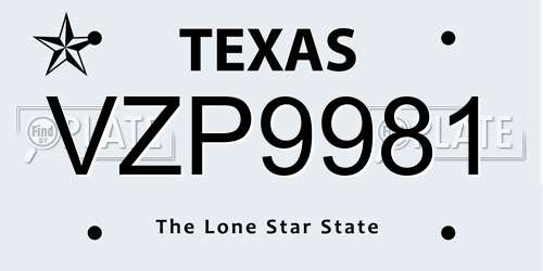 VZP9981 Texas License Plate