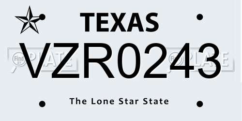 VZR0243 Texas License Plate