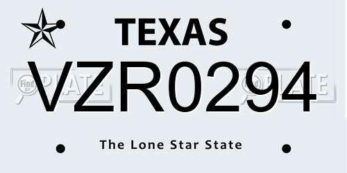 VZR0294 Texas License Plate