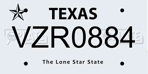 VZR0884 Texas License Plate