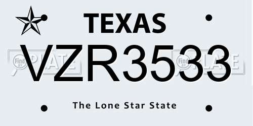 VZR3533 Texas License Plate