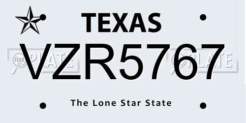 VZR5767 Texas License Plate