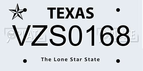 VZS0168 Texas License Plate