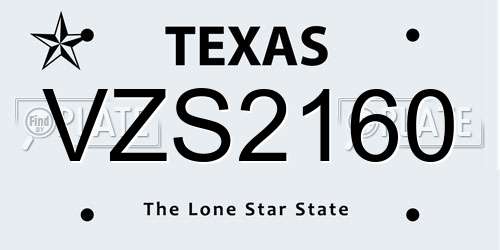 VZS2160 Texas License Plate