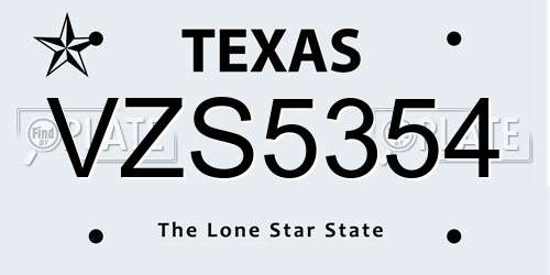 VZS5354 Texas License Plate