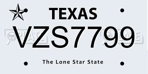 VZS7799 Texas License Plate