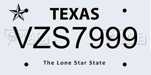 VZS7999 Texas License Plate