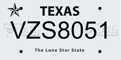 VZS8051 Texas License Plate