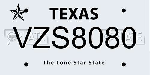 VZS8080 Texas License Plate