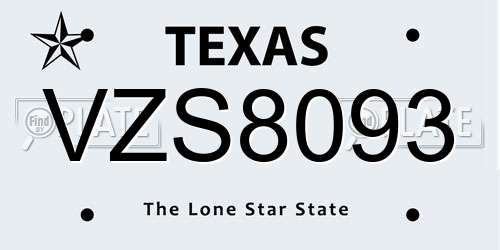 VZS8093 Texas License Plate
