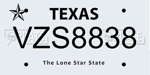 VZS8838 Texas License Plate