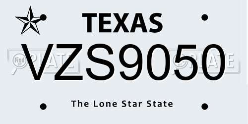 VZS9050 Texas License Plate