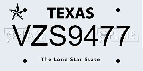 VZS9477 Texas License Plate