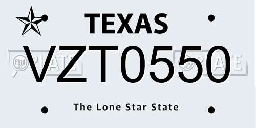 VZT0550 Texas License Plate