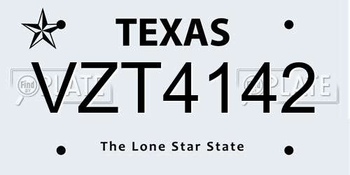 VZT4142 Texas License Plate