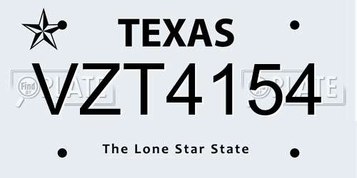 VZT4154 Texas License Plate