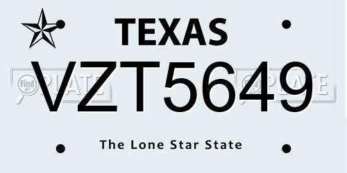 VZT5649 Texas License Plate
