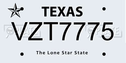 VZT7775 Texas License Plate
