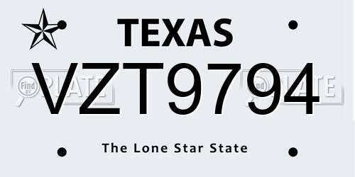 VZT9794 Texas License Plate