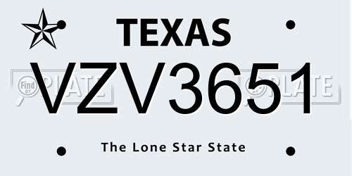 VZV3651 Texas License Plate
