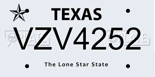 VZV4252 Texas License Plate