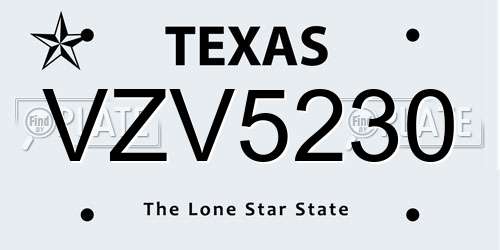 VZV5230 Texas License Plate