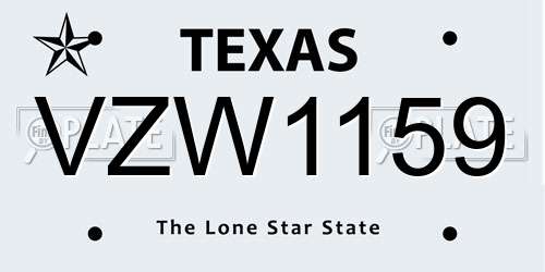 VZW1159 Texas License Plate