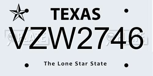 VZW2746 Texas License Plate