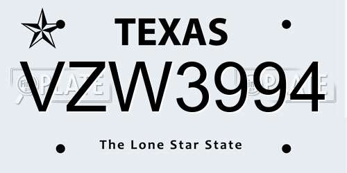 VZW3994 Texas License Plate