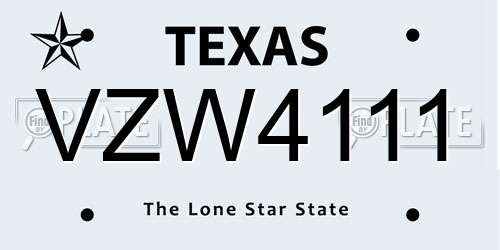 VZW4111 Texas License Plate
