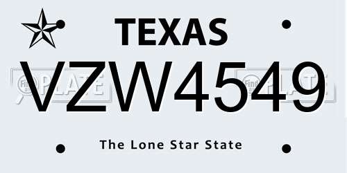 VZW4549 Texas License Plate