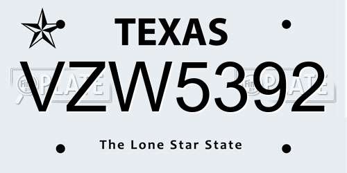 VZW5392 Texas License Plate
