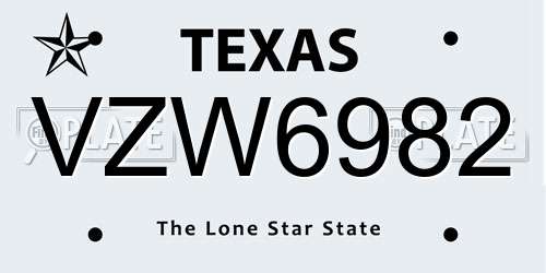 VZW6982 Texas License Plate