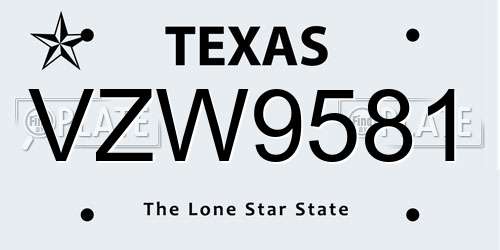 VZW9581 Texas License Plate