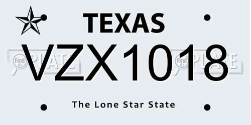 VZX1018 Texas License Plate